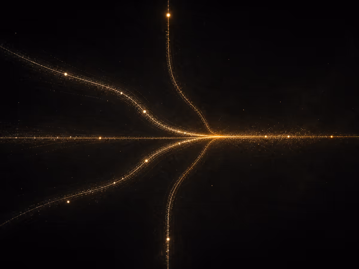Several data paths joining a single warm central line.